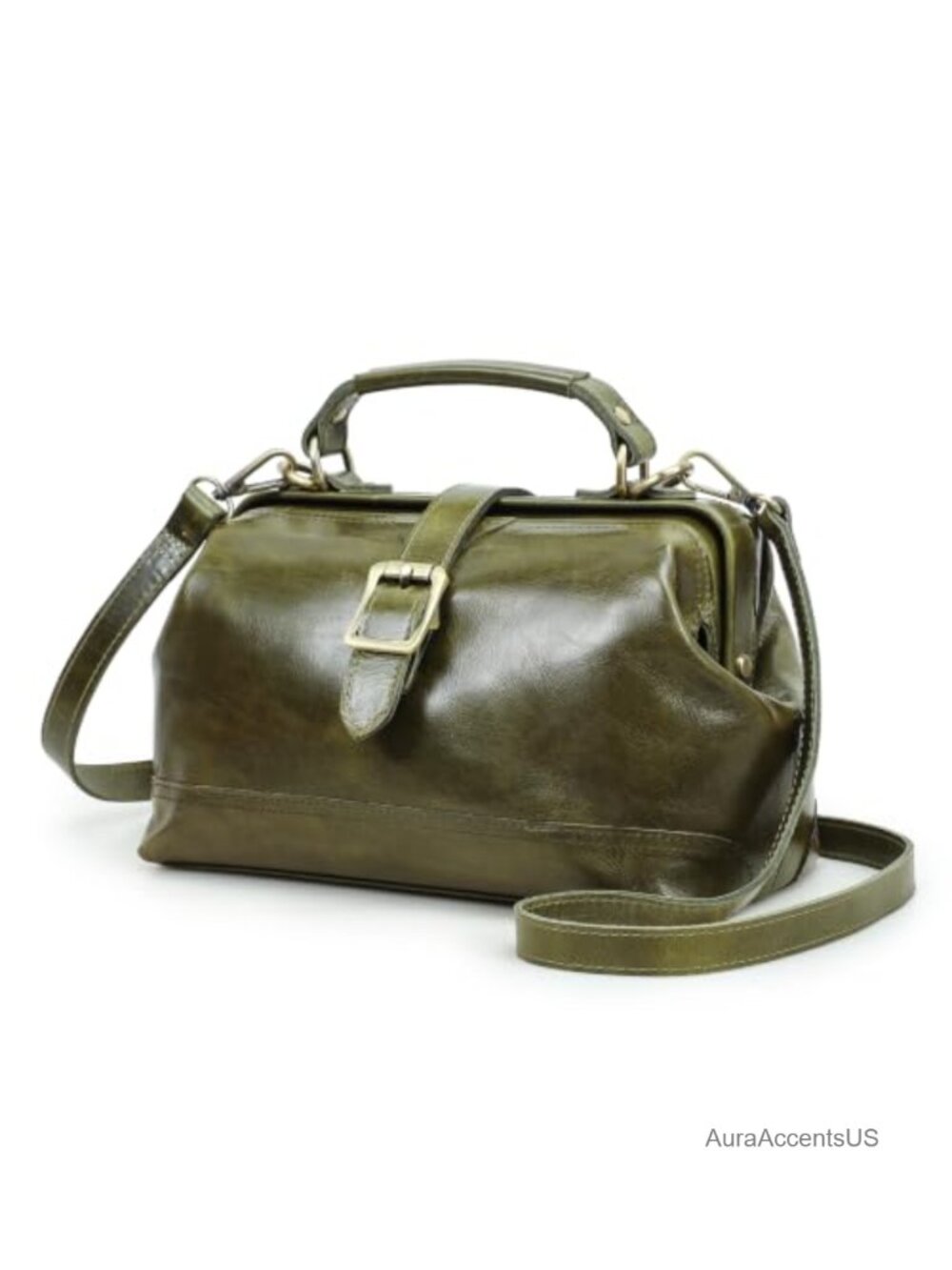Vintage Full-Grain Cow Leather Doctor Bag Women Top Handle Handbag Adjustable